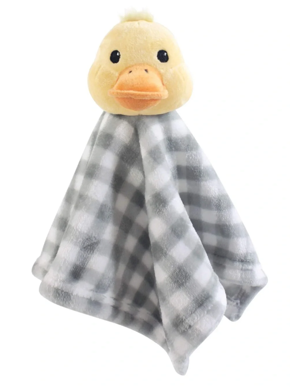 Hudson Baby Yellow Duck Plush Lovey with Gray Plaid Blanket